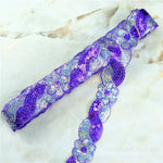 ruban décoratif dentelle sequins fleurs 4cm bleu vert rouge rose or argent partie