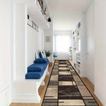 tapis géométrique vintage noir beige gris salon entrée couloir facile nettoyage polyester moderne contemporainextérieur
