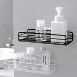 étagère salle bain moderne fer noir blanche grille métallique adhésive cosmétique rangement angle mur