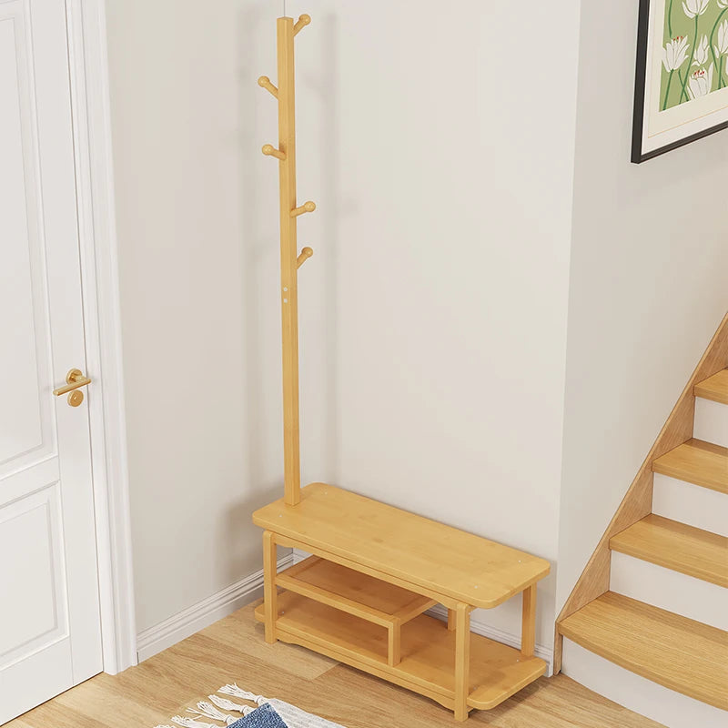 meuble multifonctionnel moderne étagère supérieure étagère inférieure support chaussures support vêtements bois naturelclair textureboisnaturelle