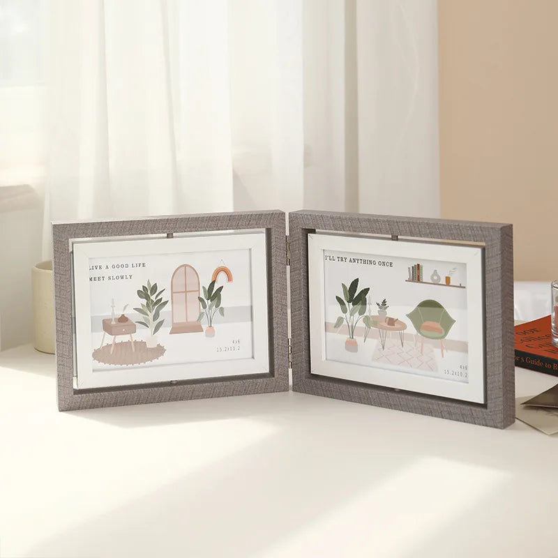 cadre photo rotatif double face moderne minimaliste multi photo gris imitation bois horizontal vertical