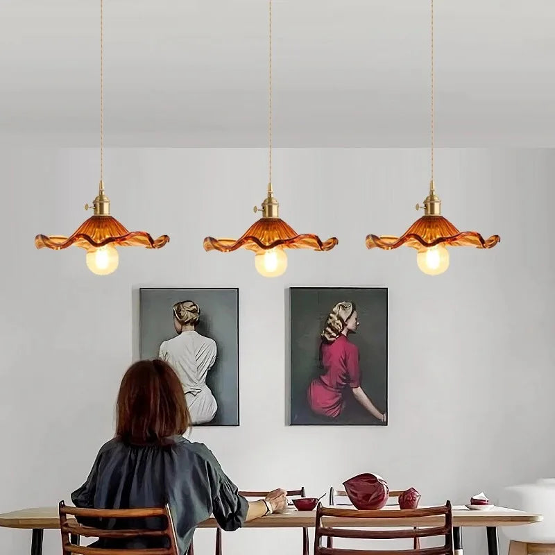 lustre suspendu vintage verre coloré tulipe filaments ampoule salon chambre