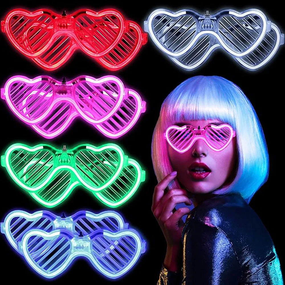 lunettes soleil lumineuses forme coeur rouge rose bleu fête anniversaire mariage