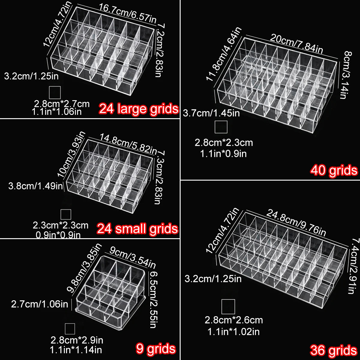 présentoir transparent moderne 24 grilles petites grandes 36 40 rouges lèvres acrylique minimaliste rechargeable