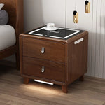 table nuit moderne bois blanc marron poignées métalliques chargeur sans fil