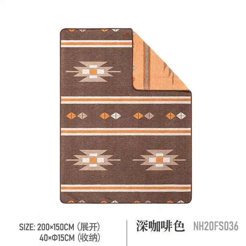 couverture camping marron geométrique tapis chaud vintage 200x150cm poignées cuir opaquetextérieur