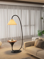 lampe sol moderne bois fer noir beige conique opaques led vde