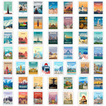 stickers autocollants stickers urbains paysages vintage tons pastel adhésifs illustrations naturelles opaques set voyage
