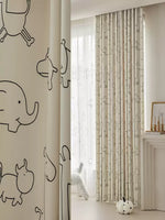 rideau moderne dessins animaux enfants translucide polyester beige anneaux métalliques chambre fille garçon