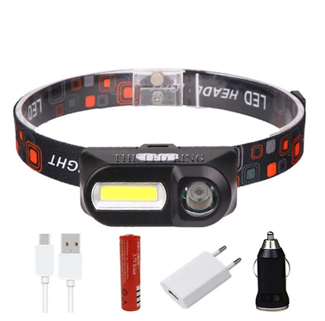 lampe frontale led noir bandeau ajustable 1500lm 2000lm 18650 batterie charge usb camping chasse