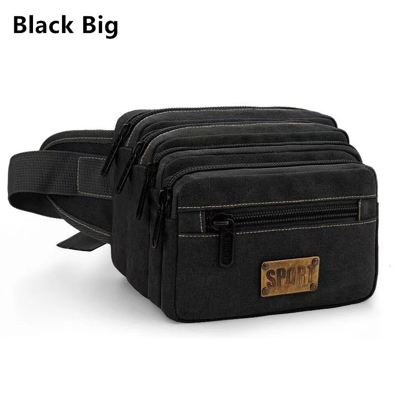 sac banane toile khaki vert armée noir pratique sportif ceinture amovible glissière sport