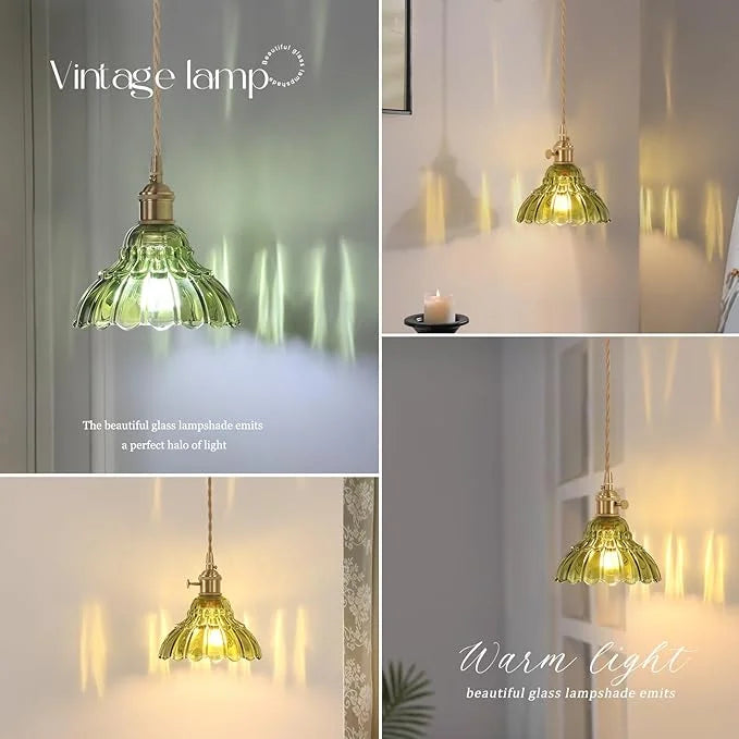 Lampe mur verte striée finition dorée vintage interrupteur on off