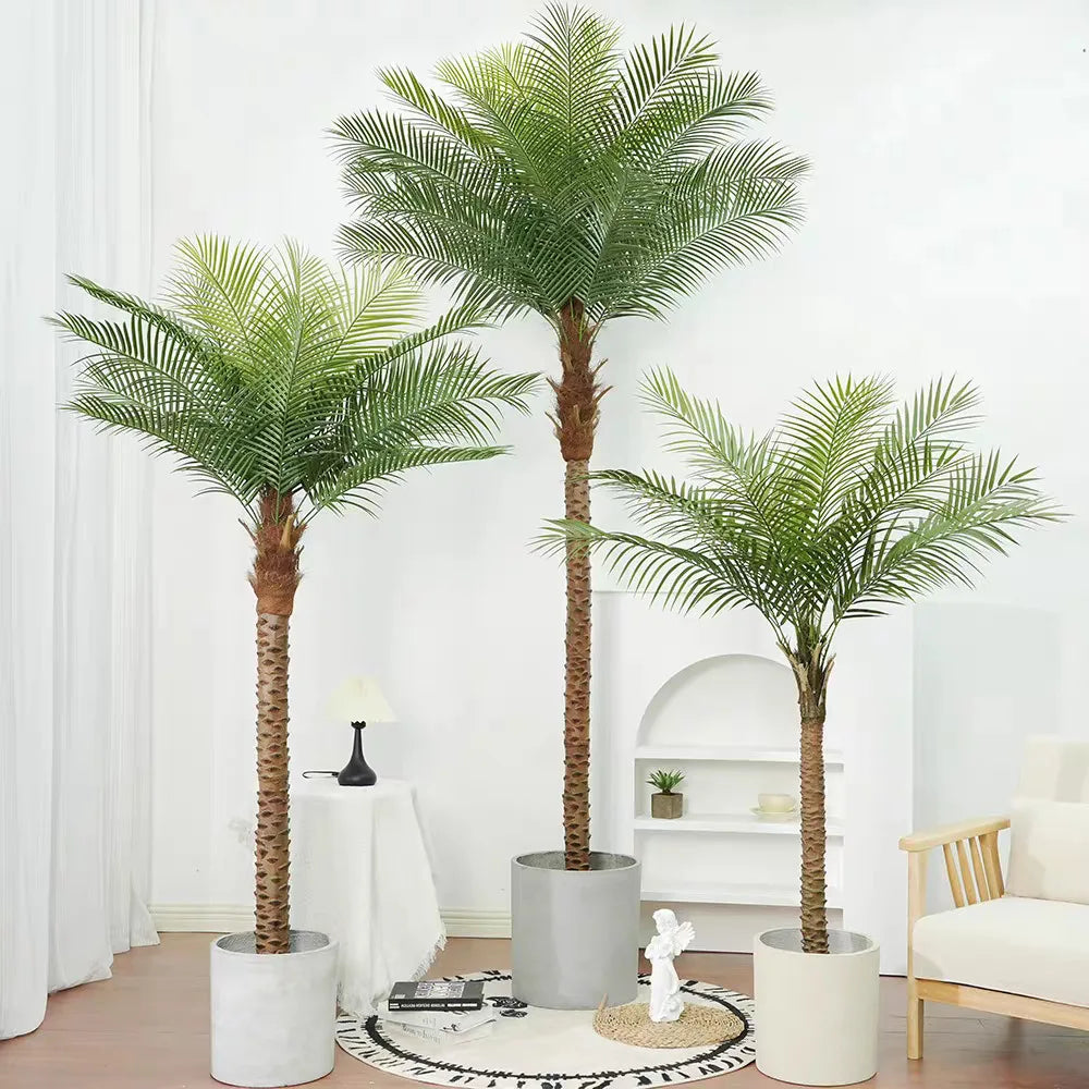palmier artificiel décoration intérieure vert feuilles fines tronc épais moderne pot 240cm haute