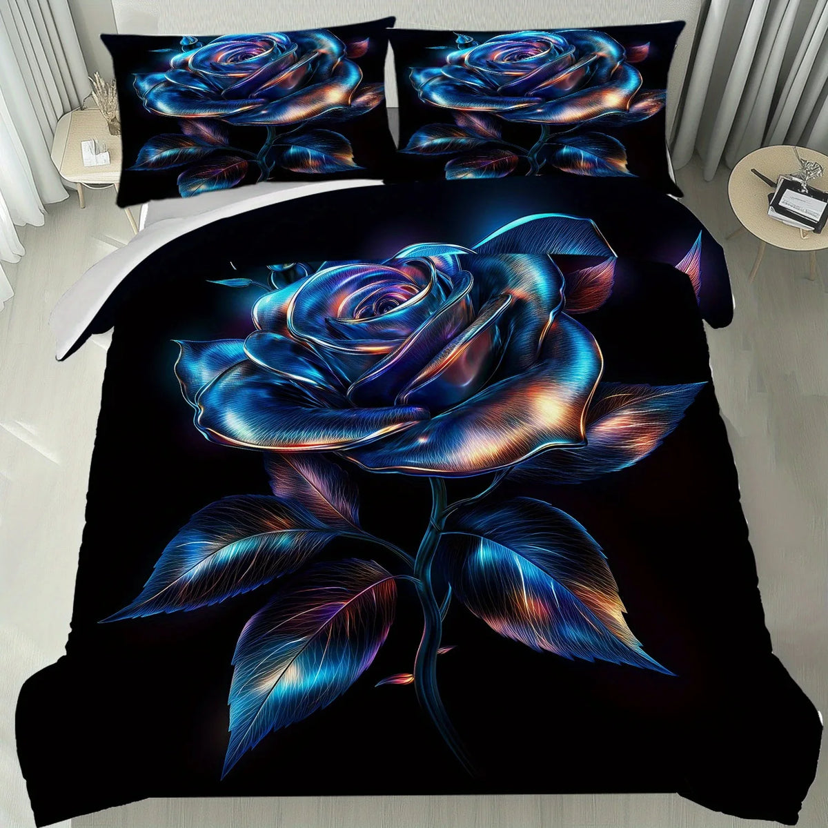 ensemble literie moderne impression 3d noir bleu orange rose oreillers taies doreiller housse couette