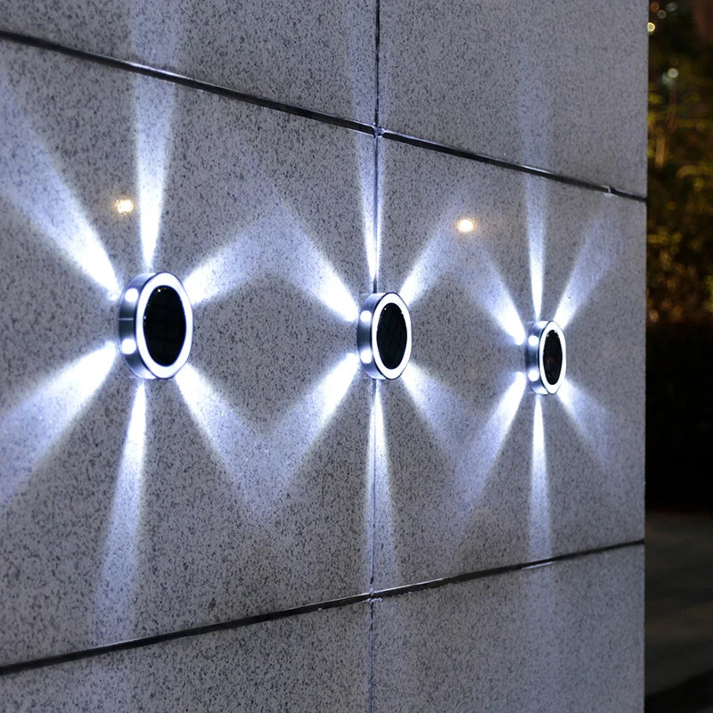 lampe solaire moderne panneaux solaires cercles lumineux noir argenté extérieure contemporaine ip65 led jardin