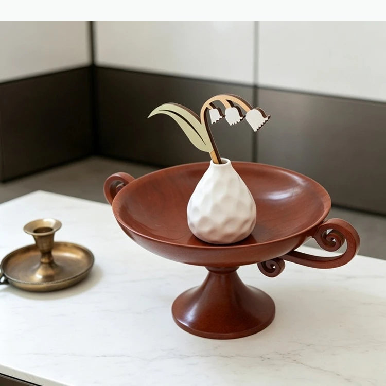 bol pied marron brillant spirale classique moderne fleur artificielle deco 30x22x14cm