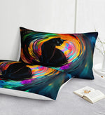 housse couette chat noir taies d'oreiller multicolore ensemble literie moderne fond abstrait cercles colorés
