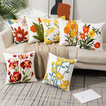 taies d'oreiller fleurées moderne decoration maison 45x45cm polyester coton lin blanc