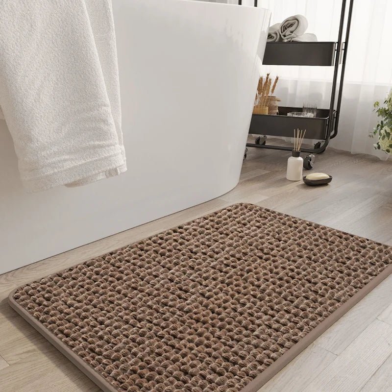tapis bain antidérapant résistant décoloration texture boule coton moderne beige marron ovale carré polyester