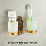 accessoires salle bain doré ornements floraux finition brillante classique porte savon porte gobelet porte