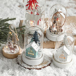 décoration noël miniature maison verre animaux sapin cadeaux lettres noel base plate