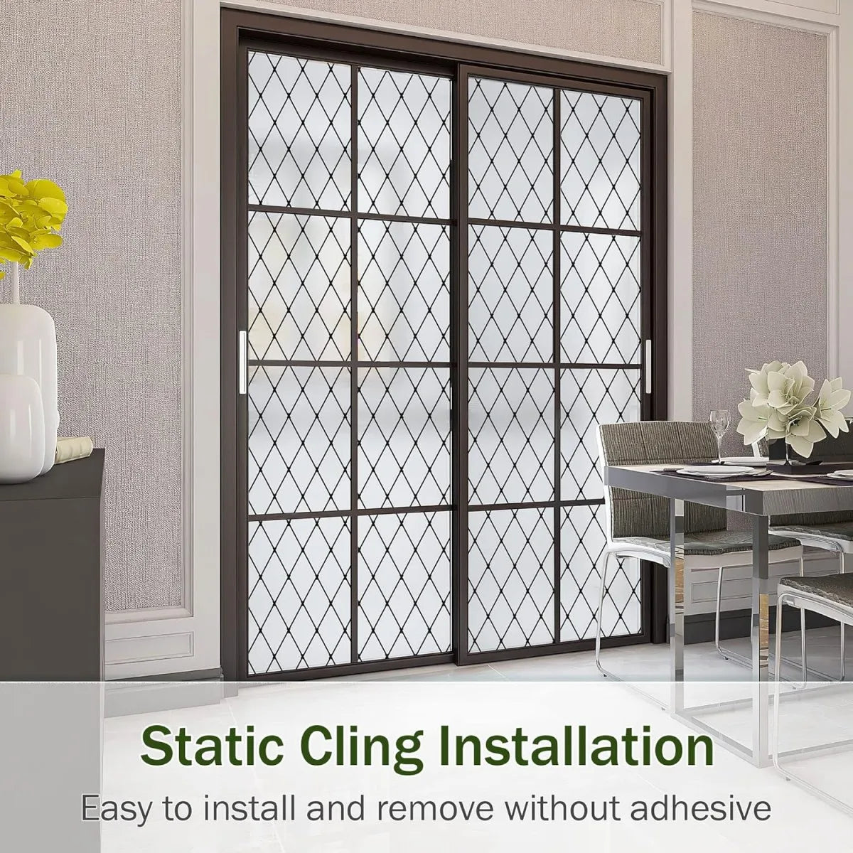 film décoratif fenêtre réseau géométrique noir static cling protection uv isolation thermique moderne