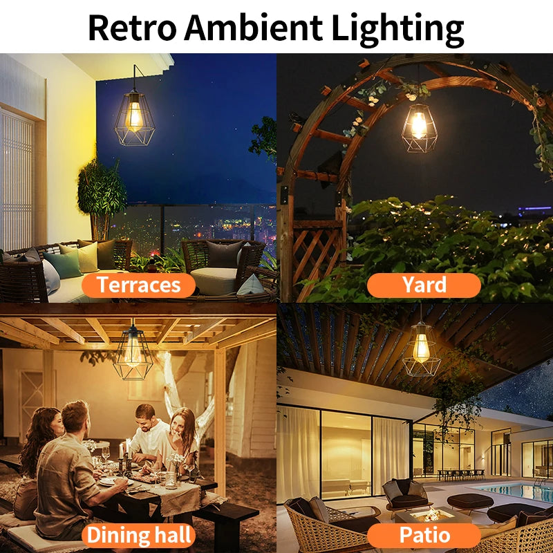 lampe solaire industrielle panneau solaire noir ampoule dorée clips facile led rechargeableextérieurintérieur