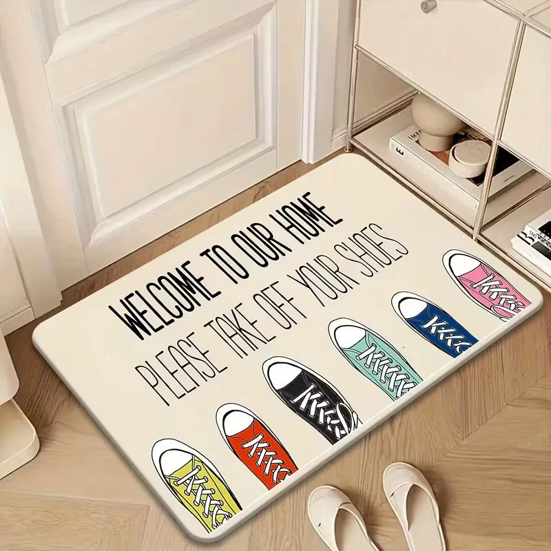 tapis d'entrée moderne antidérapant lettrage welcome motifs floraux polyester