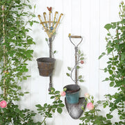 décoration murale vintage râteau pelle pot fleur métal rouilleextérieur jardin balcon plantes