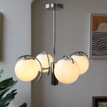 lustre led moderne sphères translucides blanc chrome interrupteur tactile salon chambre