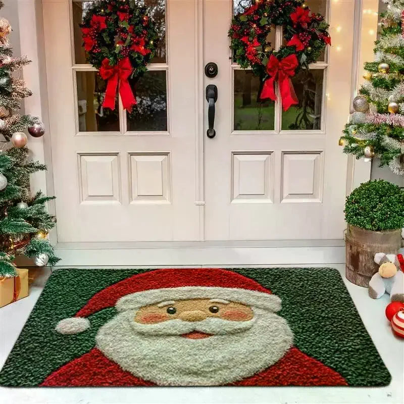 tapis sol décoration noël vert rouge bébé imperméable polyester dessin animé cerf santa claus