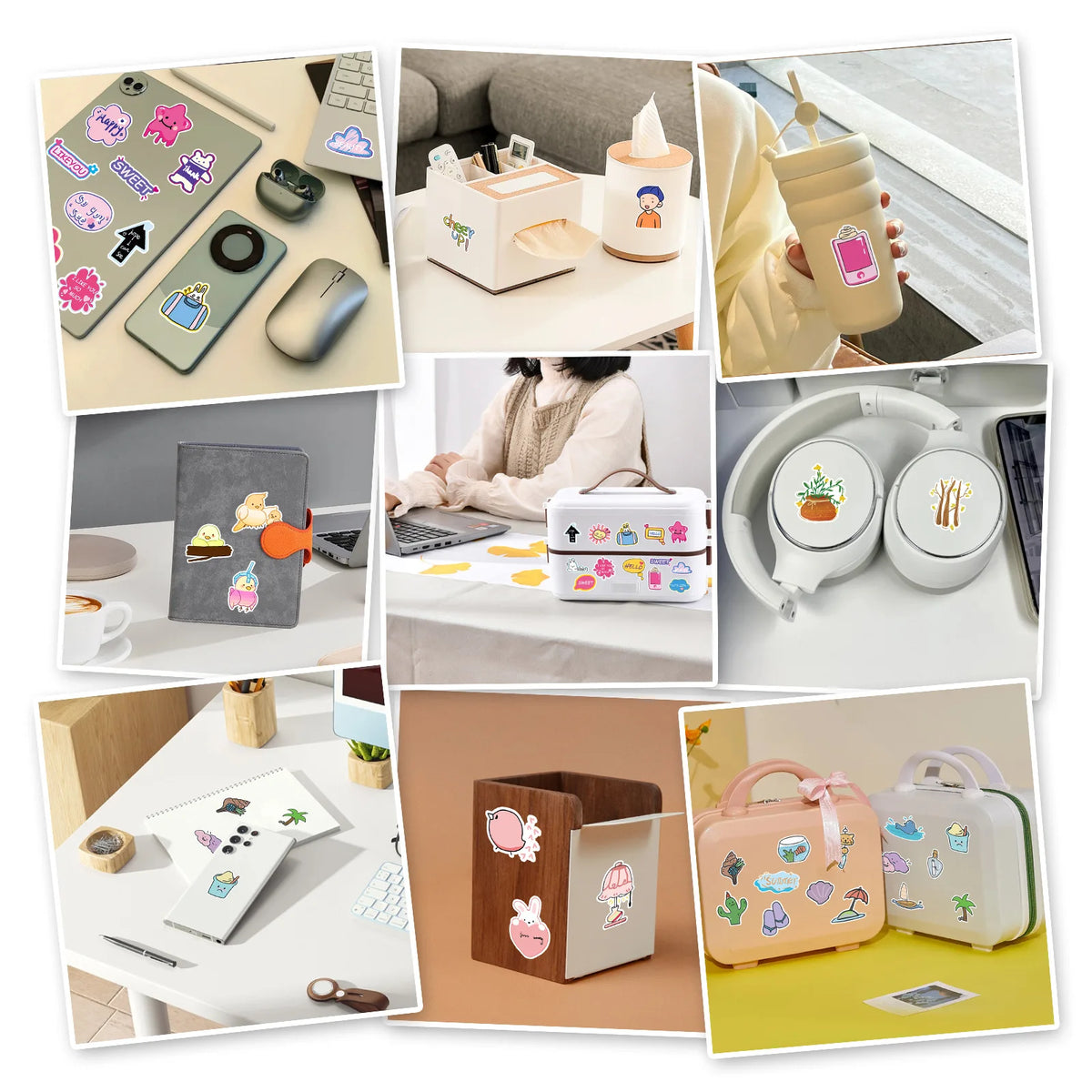 stickers graphiques moderne vert rose blanc adhésifs pack 50 pièces différents motifs floral