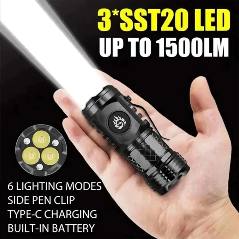 lampe torche rechargeable led 1000lm noir clip étanche 18350 compact usb emergency camping