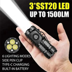 lampe torche rechargeable led 1000lm noir clip étanche 18350 compact usb emergency camping