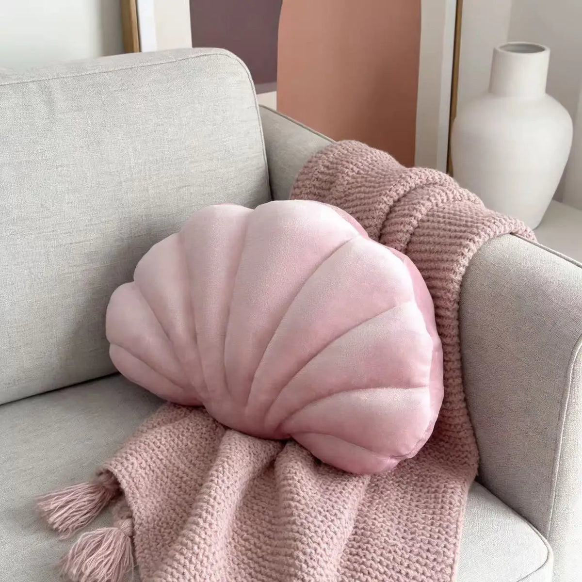 coussin velours coquillage lavable moderne rose bleu violet lit salon chambre