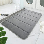 tapis bain moderne bleu foncé gris motifs géométriques doux absorbant antidérapant respectueux environnement