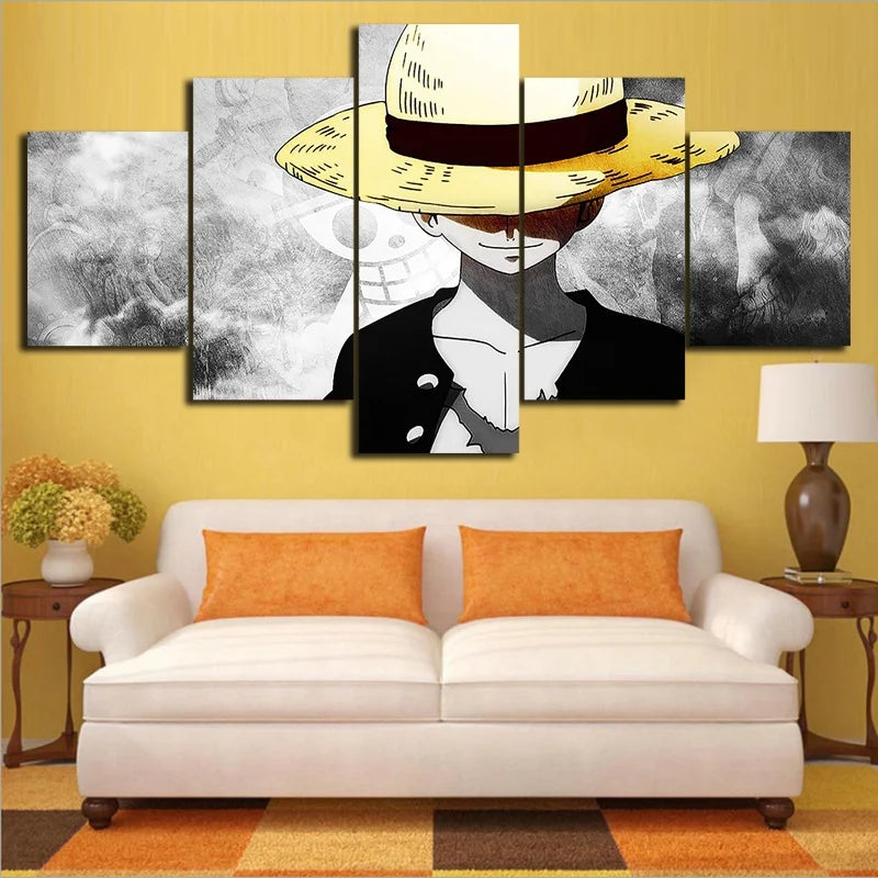 affiche anime piece luffy illustration personnage abstrait noir blanc contemporainDecorationMurialeSizXL