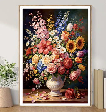 toile broderie point croix motif vase fleurs 87 couleurs fil aiguille artisanat coton 65x85cm