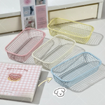 paniers métalliques maille moderne bleu rose jaune blanc organisateurs empilables multifonctionnels