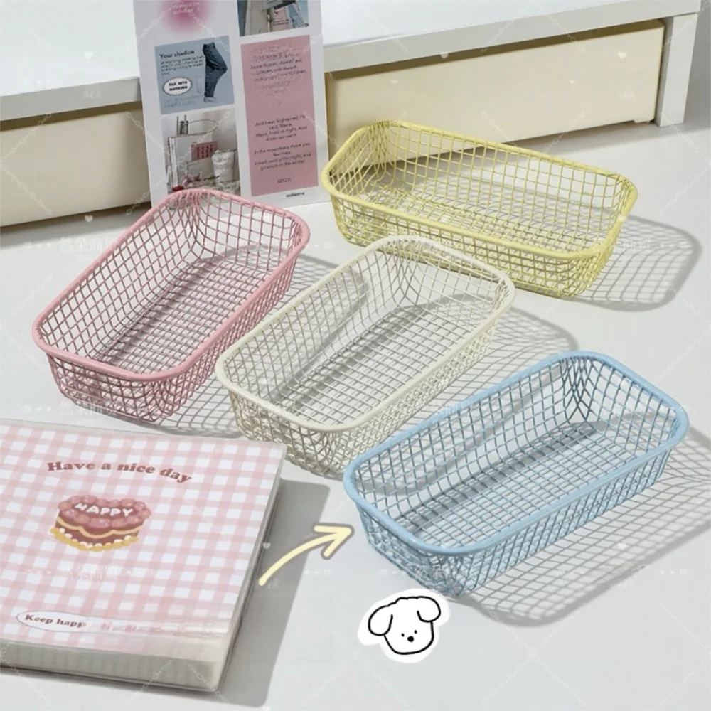 paniers métalliques maille moderne bleu rose jaune blanc organisateurs empilables multifonctionnels