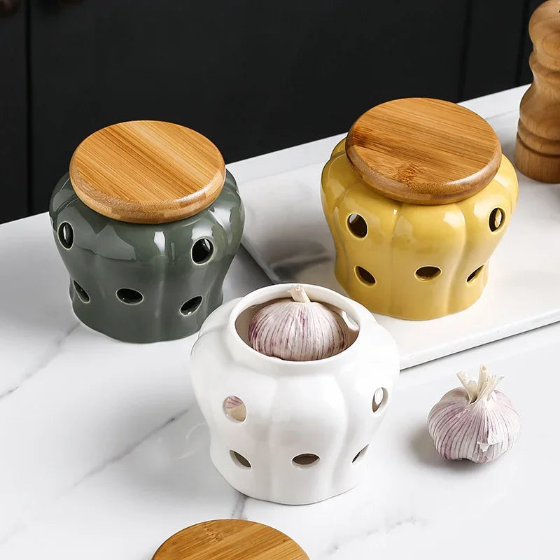 pots stockage ail céramique texturé forme cactus moderne bouchon bois trou