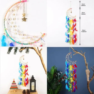 attrape rêves boho multicolore plumes chaîne métal décoration murale ethnique ornement