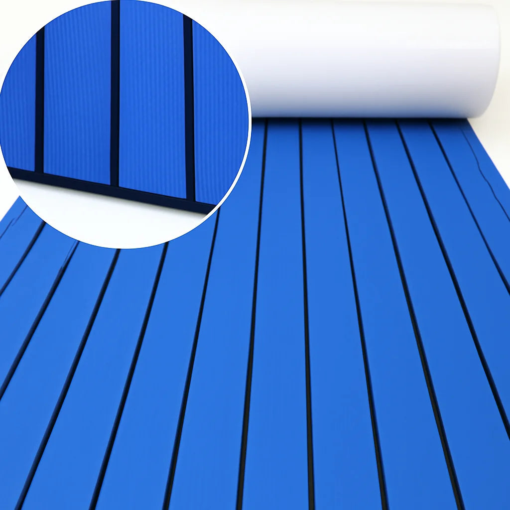 tapis sol bateau mousse éva antidérapant adhésif bleu noir rayures moderne surfextérieur