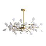 suspension lumineuse or blanc feuilles stylisées opalescente contemporaine 18 ampoules