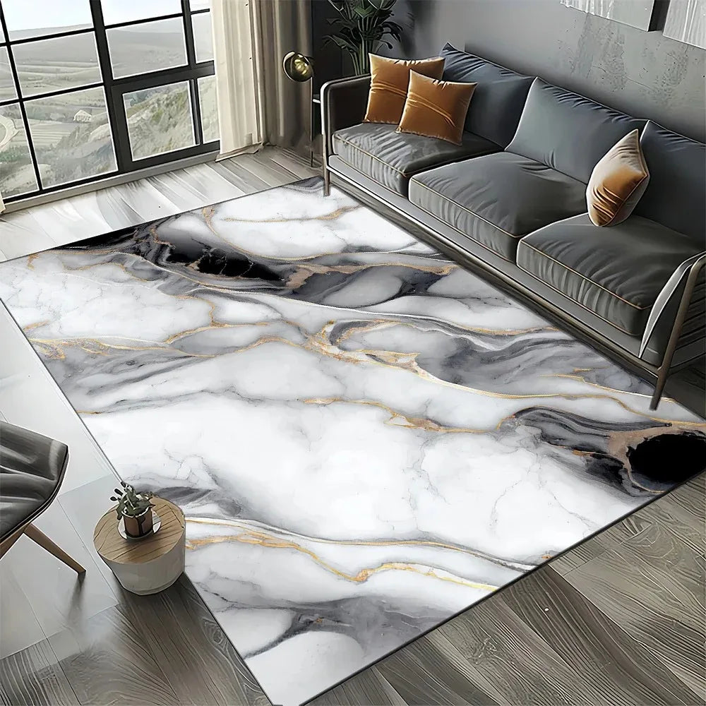tapis moderne marbre noir blanc gris or floral salon chambre décoration extérieur commercialisation