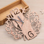 horloge murale bois arbre oiseaux chiffres naturel rustique artistique quartz aiguille