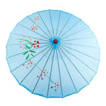 parapluie traditionnel artisanal japonais fleurs feuilles peintes main poignée bois rouge orange bleu violet