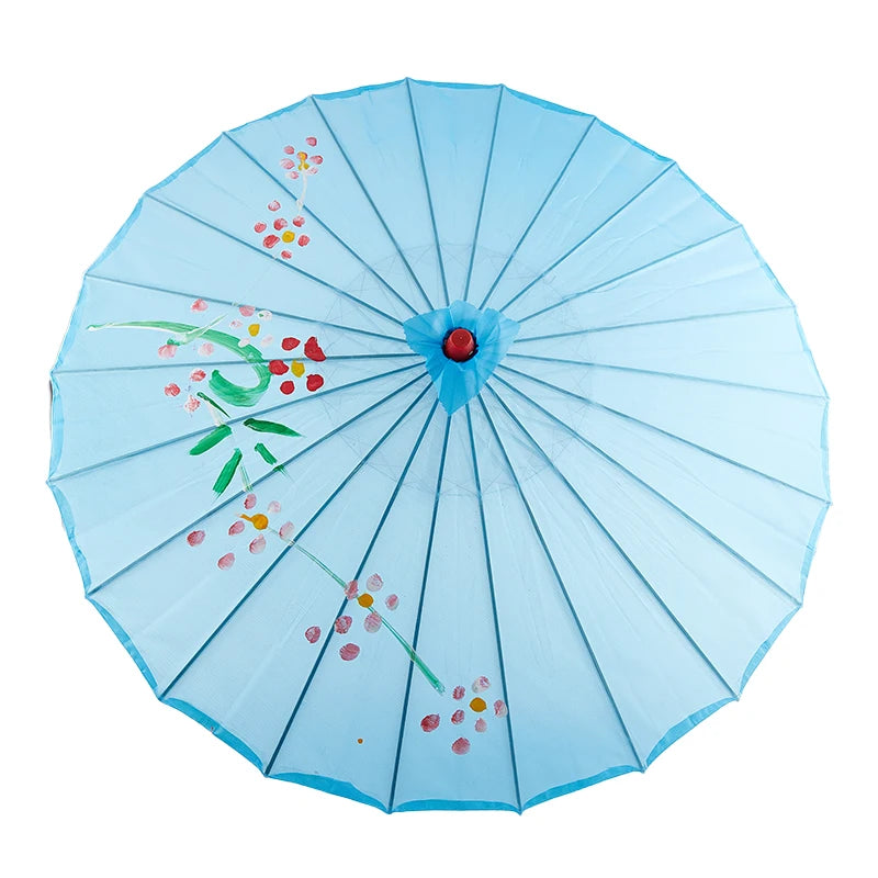 parapluie traditionnel artisanal japonais fleurs feuilles peintes main poignée bois rouge orange bleu violet