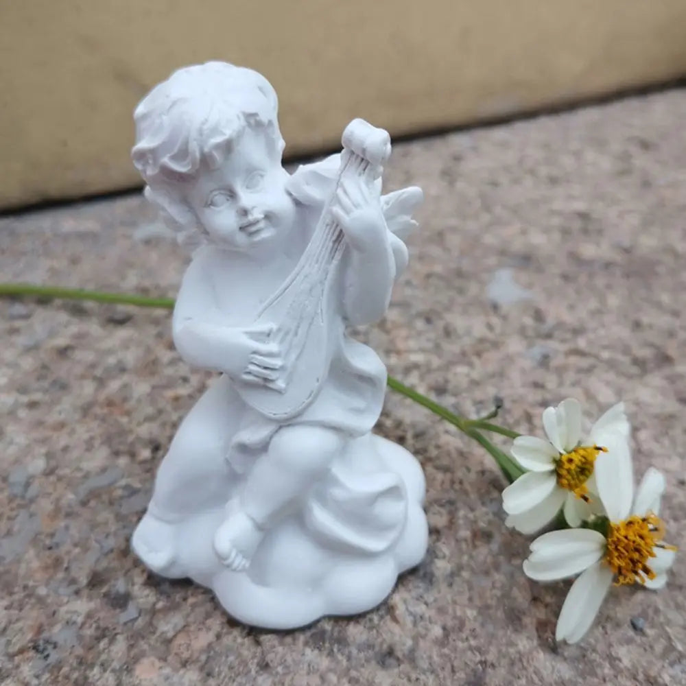 statuette ange blanc instrument classique résine polie décor maison 3.8x3.5x7cm