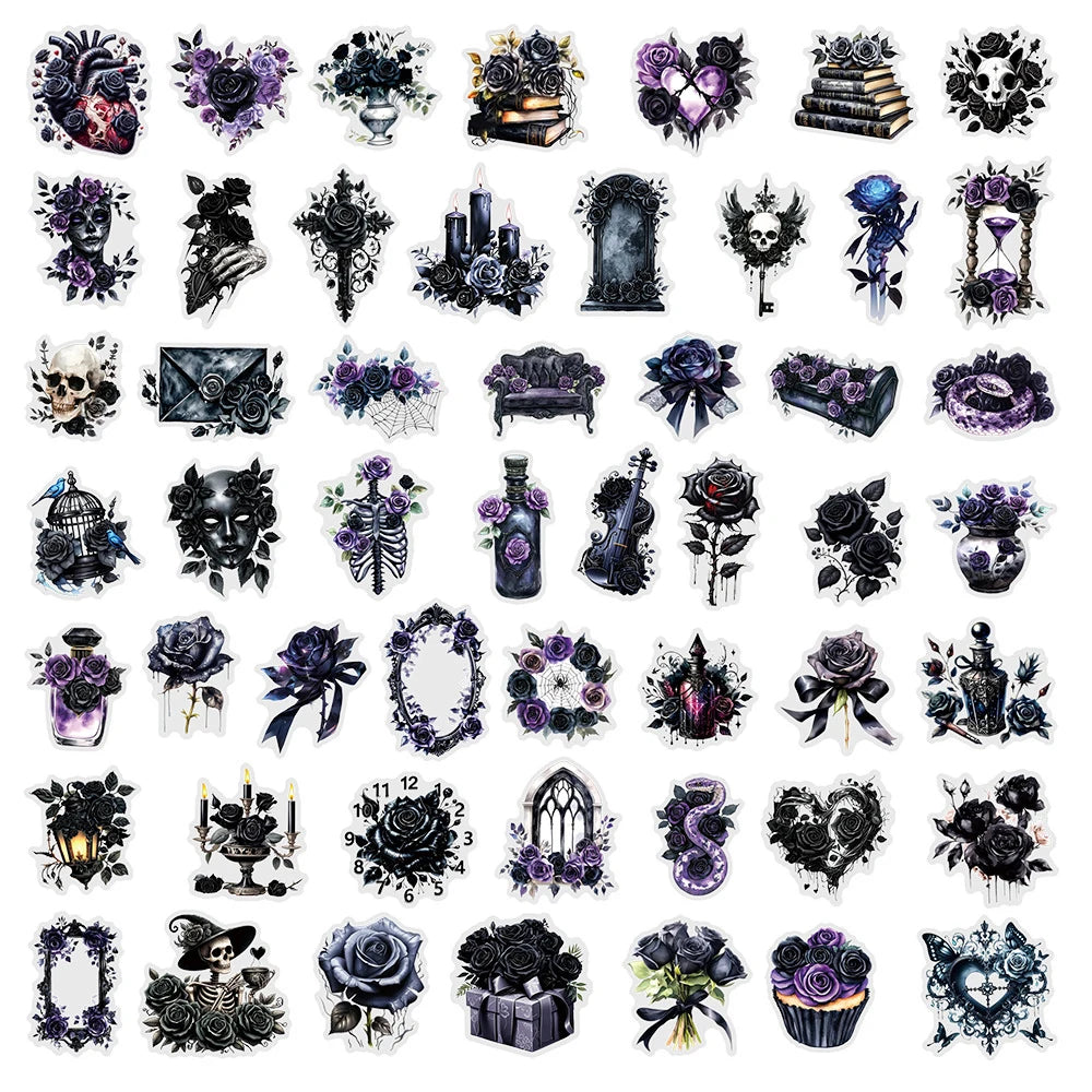 autocollants gothiques roses squelettes coeurs livres noirs blancs enfants décoration téléphone portable 30 pièces